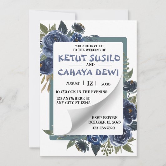 Invitation Design Mariage bleu et blanc (Devant)