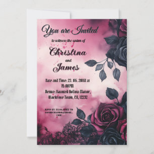 Invitation Design Mariage gothique : Roses foncés & dentelle