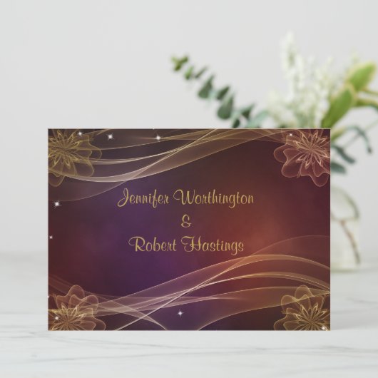 Invitation Design Maroon avec Mariage Gold Accents (Debout devant)