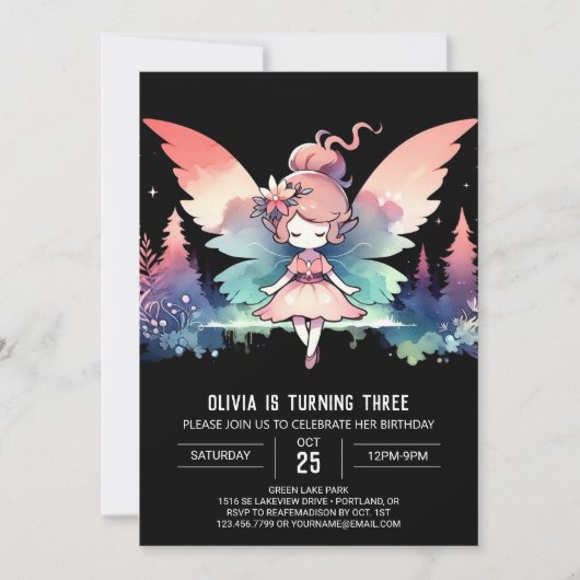 Invitation Design minimaliste Fée Anniversaire (Devant)