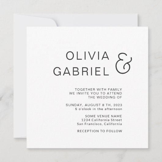 Invitation Design minimaliste. Mariage blanc moderne (Devant)