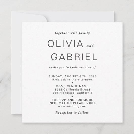 Invitation Design minimaliste. Mariage noir moderne (Devant)