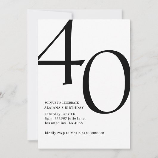 Invitation Design moderne 40e anniversaire simple élégant scr (Devant)