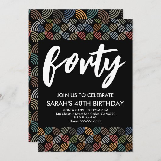 Invitation Design moderne 40e anniversaire simple élégant scr (Devant / Derrière)
