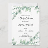 Invitation Design moderne de pattes florales vert et blanc (Devant)