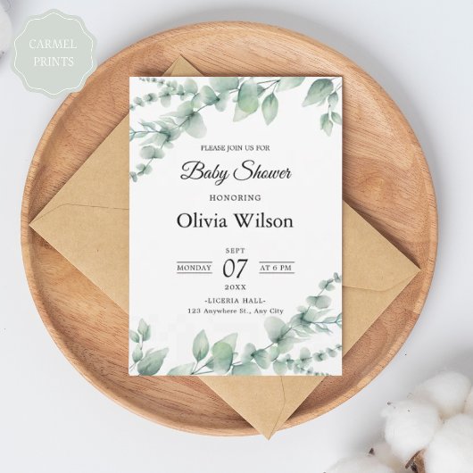 Invitation Design moderne de pattes florales vert et blanc