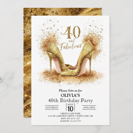 Invitation Design moderne Digital Gold 40e anniversaire (Devant / Derrière)
