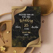 Invitation Design moderne en marbre noir et or Mariage