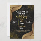 Invitation Design moderne en marbre noir et or Mariage (Devant)