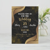 Invitation Design moderne en marbre noir et or Mariage (Debout devant)
