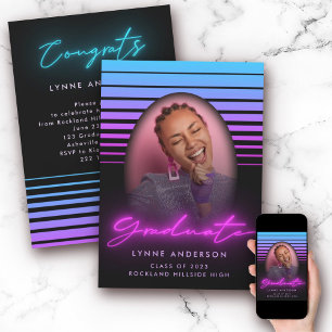 Invitation Design moderne les années 70 Retro Neon Photo Grad