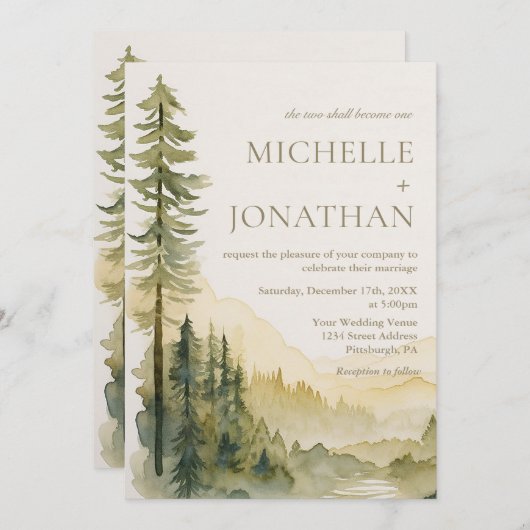 Invitation Design moderne Pine Trees Bible Mariage chrétien (Devant / Derrière)