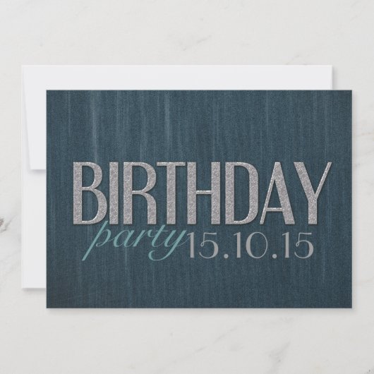 Invitation Design noir turquoise denim Guy Anniversaire Invit (Devant)