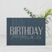 Invitation Design noir turquoise denim Guy Anniversaire Invit (Debout devant)