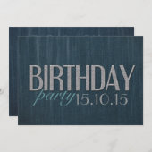 Invitation Design noir turquoise denim Guy Anniversaire Invit (Devant / Derrière)