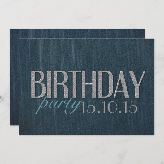 Invitation Design noir turquoise denim Guy Anniversaire Invit (Devant / Derrière)