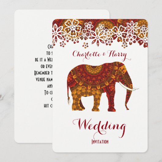 Invitation Design orné d'éléphants indiens décoré (Devant / Derrière)