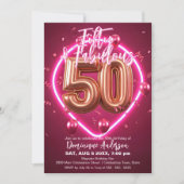 Invitation Design Rose Gold et rose Neon 50e anniversaire (Devant)