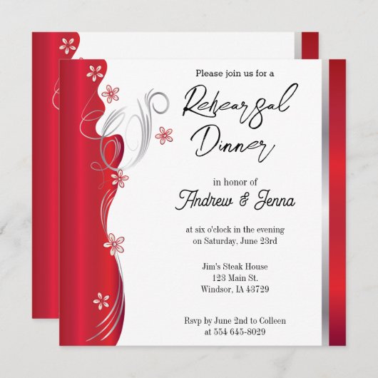 Invitation Design rouge tourbillonnant (Devant / Derrière)