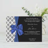 Invitation Design ruban Damask FAUX de la marine (Debout devant)