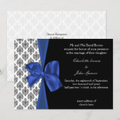 Invitation Design ruban Damask FAUX de la marine (Devant / Derrière)