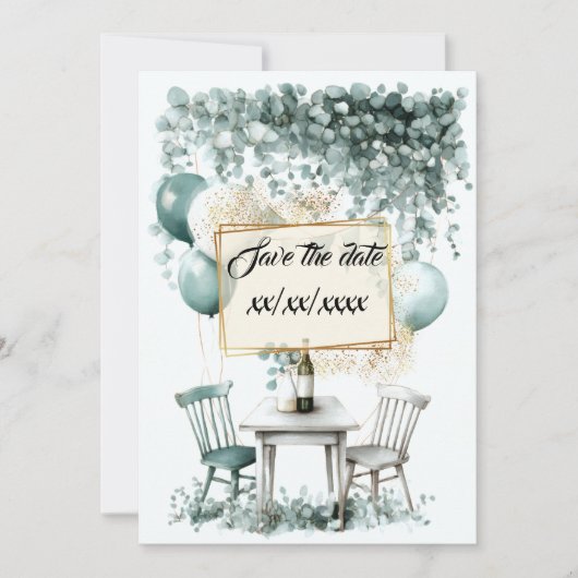 Invitation Design save the date vert sauge à personnaliser (Devant)