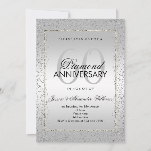 Invitation Design Silver Confetti 60e Mariage Diamond (Devant)