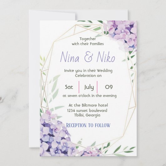 Invitation Design simple et élégant de fleurs violettes Invit (Devant)
