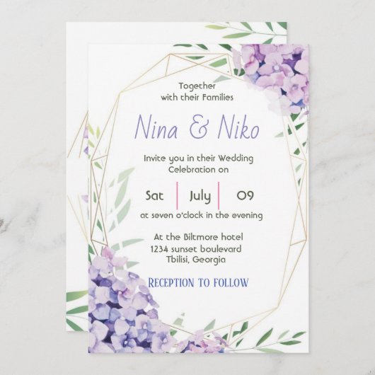 Invitation Design simple et élégant de fleurs violettes Invit (Devant / Derrière)