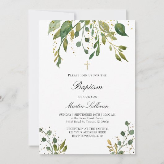 Invitation design verdoyant | Baptême (Devant)
