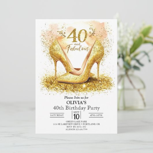 Invitation Design Whimsical Digital Gold 40e anniversaire (Debout devant)