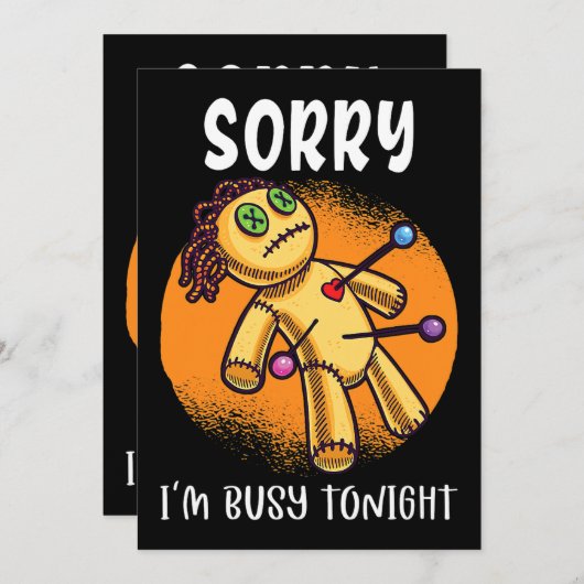 Invitation Désolé Je Suis Occupé Ce Soir Mignonne Poupée Vood (Devant / Derrière)