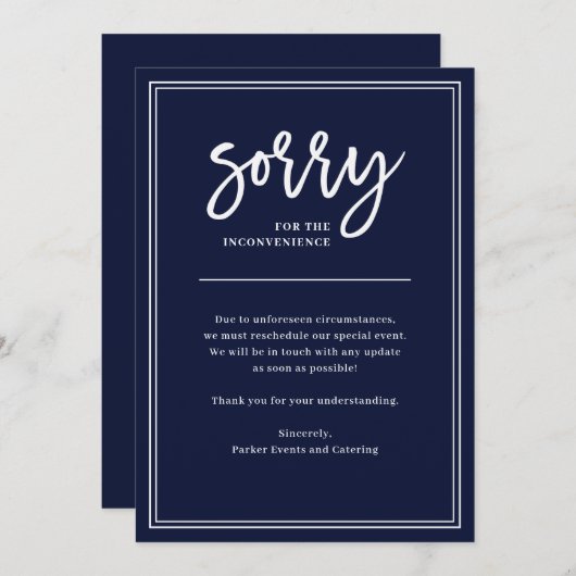 Invitation Désolé pour les inconvénients| Annulation ou repor (Devant / Derrière)