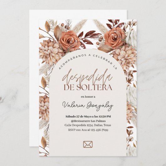 Invitation Despedida de Soltera Boho Floral (Devant / Derrière)