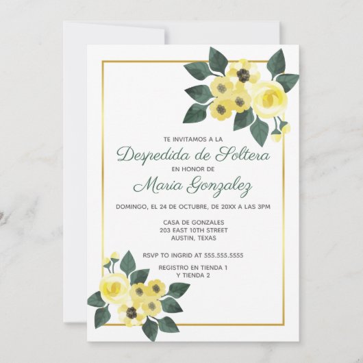 Invitation Despedida de Soltera Flores Amarilla Fête des mari (Devant)
