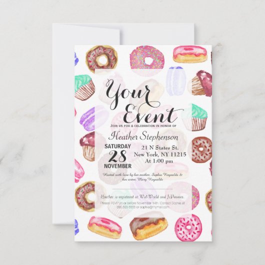 Invitation Desserts d'aquarelle peints à la main (Devant)