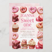 Invitation Desserts Roses Doux Une Célébration Premier Annive (Devant / Derrière)