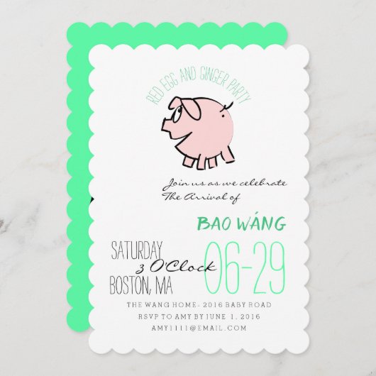 Invitation Dessin 3 Cochon Année Oeuf Et Ginger Party Baby In (Devant / Derrière)