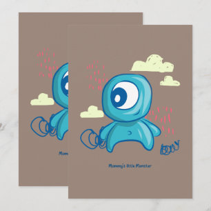 Invitation Dessin à la main de monstre bleu personnage de des