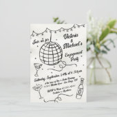 Invitation Dessin à la main Disco Ball Funky Engagement Party (Debout devant)