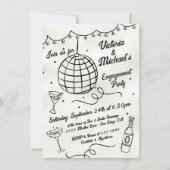 Invitation Dessin à la main Disco Ball Funky Engagement Party (Devant)