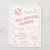 Invitation Dessin à la main Disco rose 40e anniversaire Week- (Devant)
