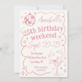 Invitation Dessin à la main Disco rose Fête d'anniversaire Fi (Devant)