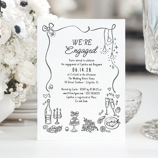 Invitation Dessin à la main Doodle Funky Whimsical Engagement