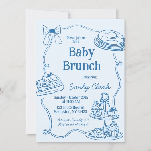 Invitation Dessin à la main Doodles Bleu Bébé Brunch Invitati (Devant)