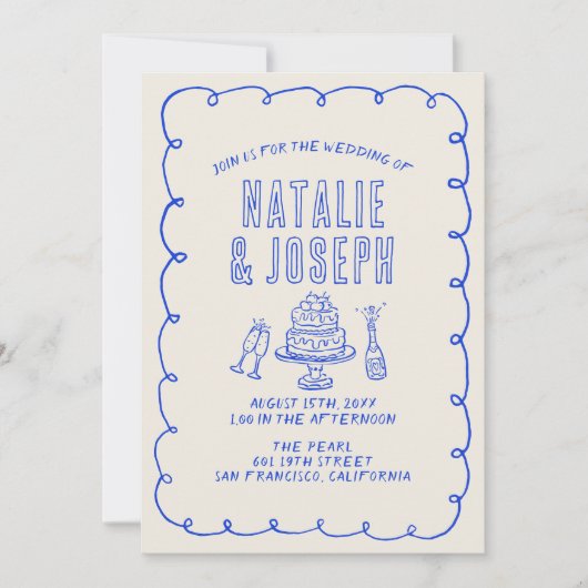 Invitation Dessin À La Main Écrit Quirky Tout En Un Mariage R (Devant)