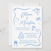 Invitation Dessin à la main Fun Doodle Blanc Bleu Mariage (Devant)