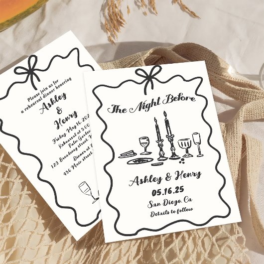 Invitation Dessin à la main la veille du dîner de répétition 