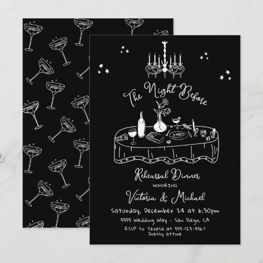 Invitation Dessin À La Main Nuit Avant Le Dîner De La Répétit (Devant / Derrière)