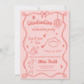 Invitation Dessin à la main Red Pink Doodle Photo Graduation  (Devant)